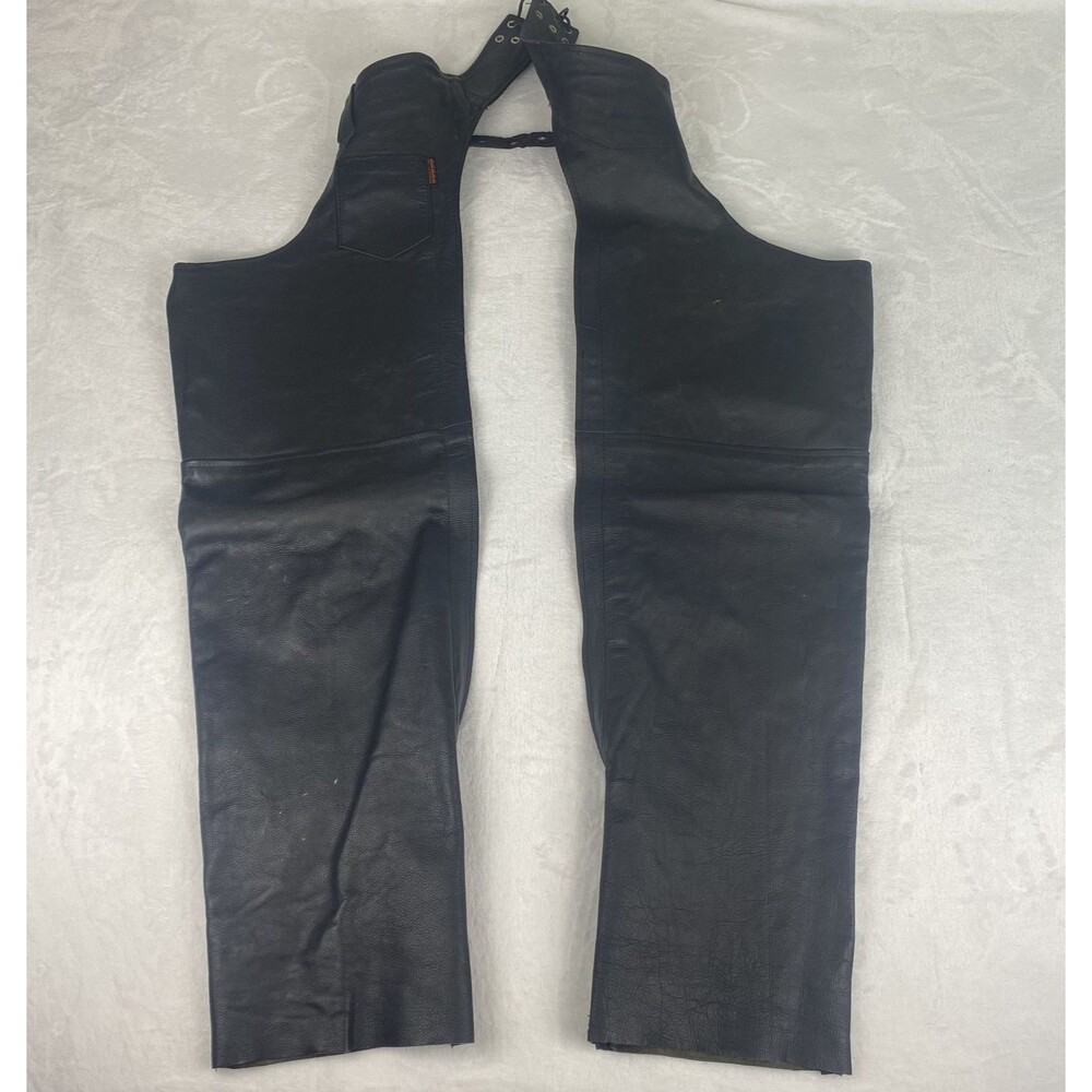 Hot Leathers Motorcycle Chaps Large Black Leather Biker Riding Gear